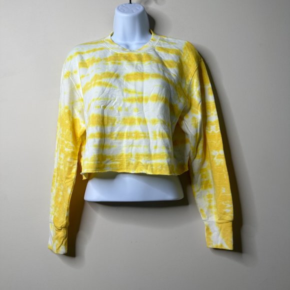 MONROW Supersoft Painter Tie Dye Crop Sweatshirt Yellow Small NEW - Picture 2 of 4